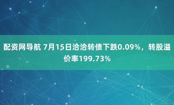 配资网导航 7月15日洽洽转债下跌0.09%，转股溢价率199.73%