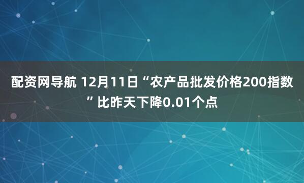 配资网导航 12月11日“农产品批发价格200指数”比昨天下降0.01个点