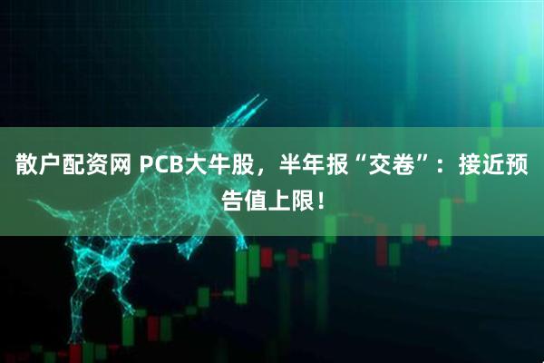 散户配资网 PCB大牛股，半年报“交卷”：接近预告值上限！